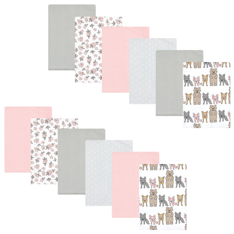 Hudson Baby Cotton Flannel Burp Cloths Bundle, Wild Forest Pink