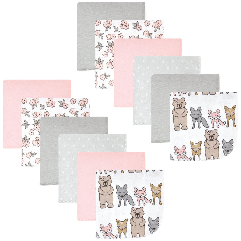Hudson Baby Flannel Cotton Washcloths, Wild Forest Pink 12-Pack