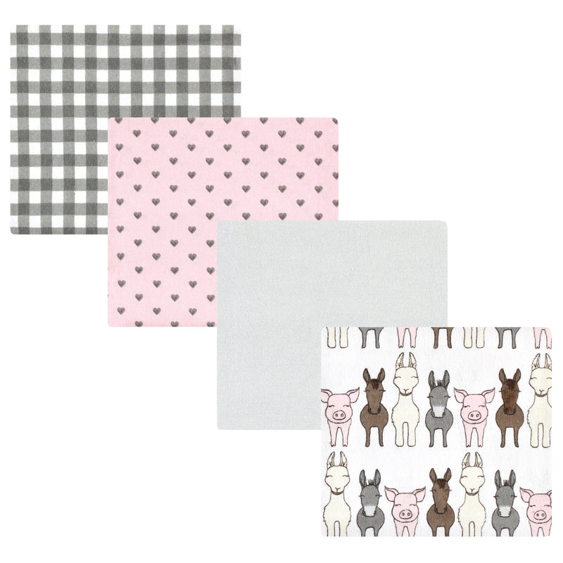 Hudson Baby Cotton Flannel Receiving Blankets, Farm Friends Pink