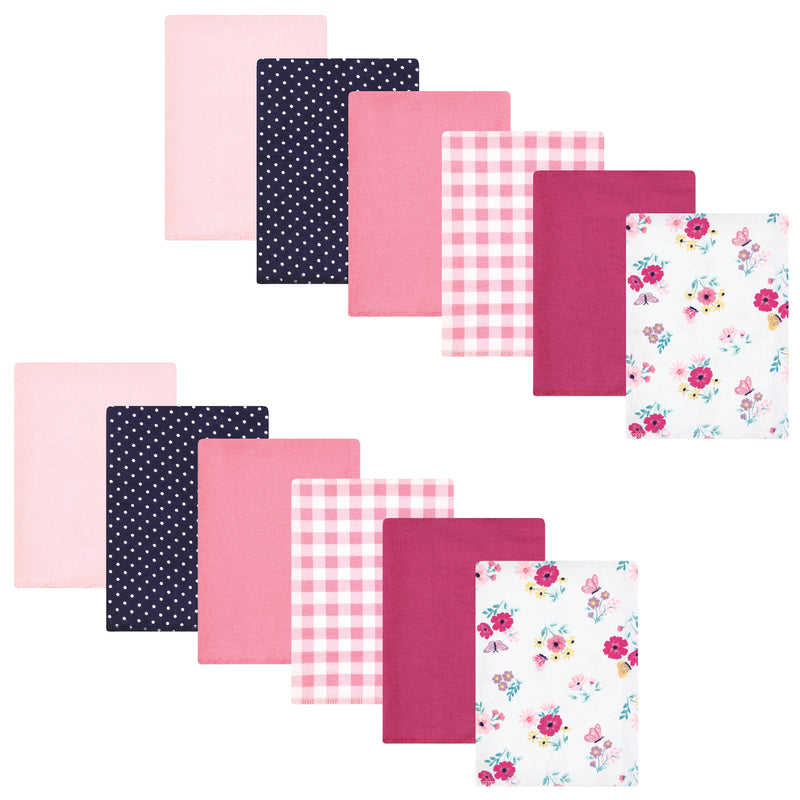 Hudson Baby Cotton Flannel Burp Cloths Bundle, Butterfly Floral