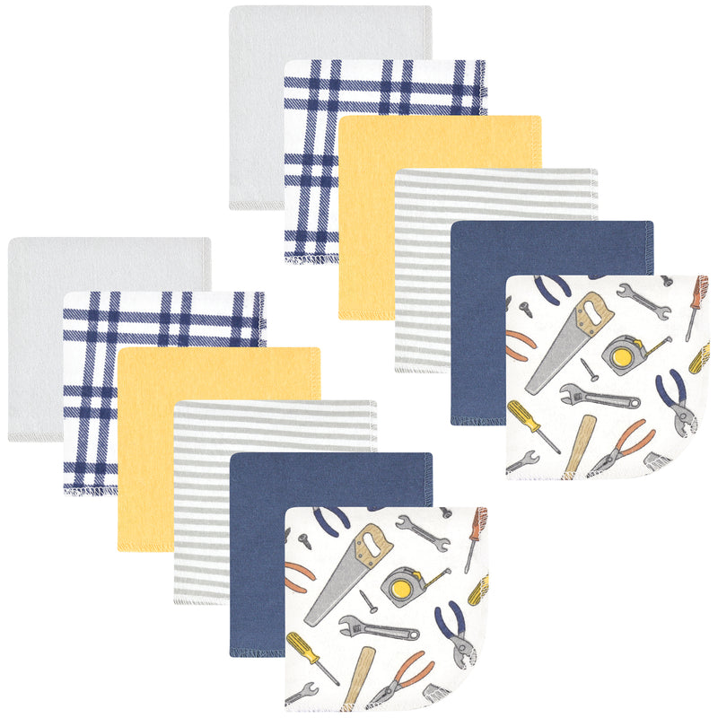 Hudson Baby Flannel Cotton Washcloths, Construction Work 12Pk