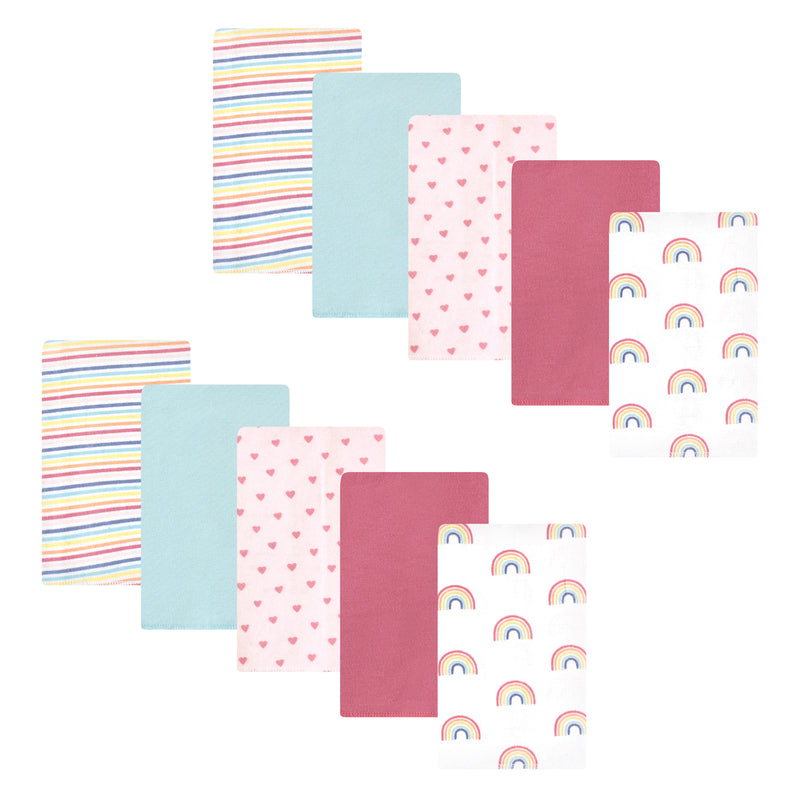 Hudson Baby Cotton Flannel Burp Cloths, Creative Rainbow 10-Pack