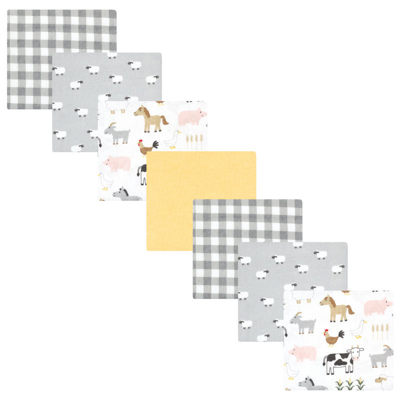 Hudson Baby Cotton Flannel Receiving Blankets Bundle, Cute Farm