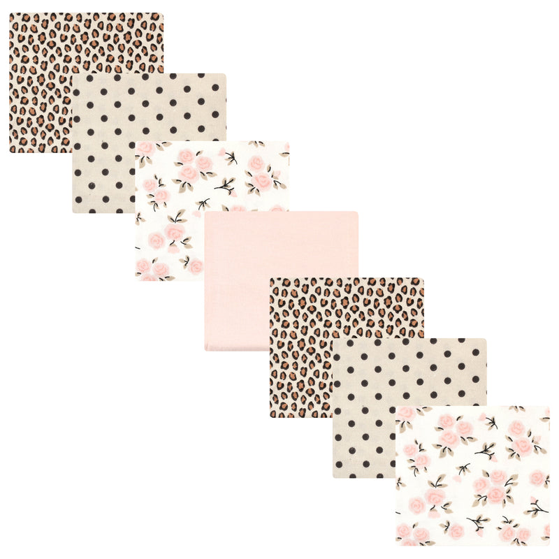 Hudson Baby Cotton Flannel Receiving Blankets Bundle, Neutral Pink Floral