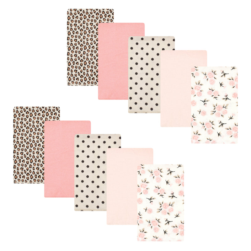 Hudson Baby Cotton Flannel Burp Cloths, Neutral Pink Floral 10 Pack