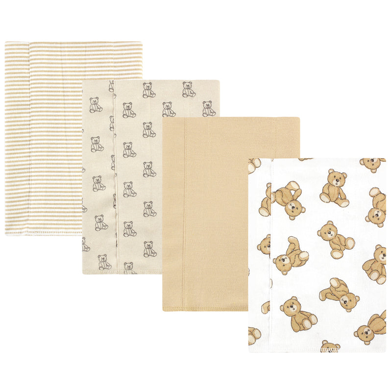 Hudson Baby Cotton Flannel Burp Cloths, Teddy Bears 4 Pack