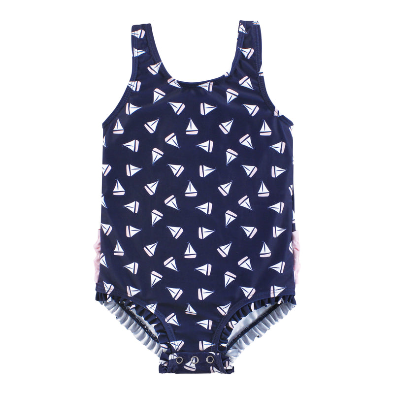 Hudson Baby Swimsuit, Navy Sailboats