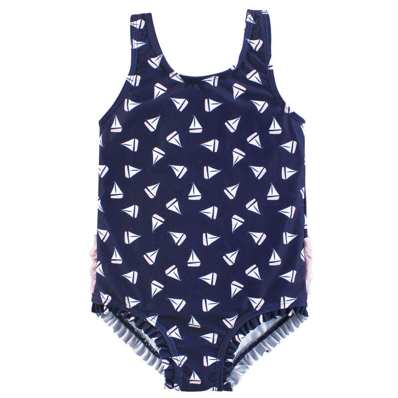 Hudson Baby Toddler Swimsuit, Navy Sailboats