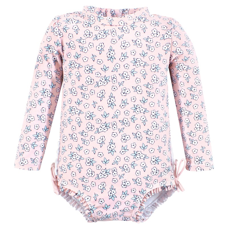 Hudson Baby Rashguard Toddler Swimsuit, Pink Primrose