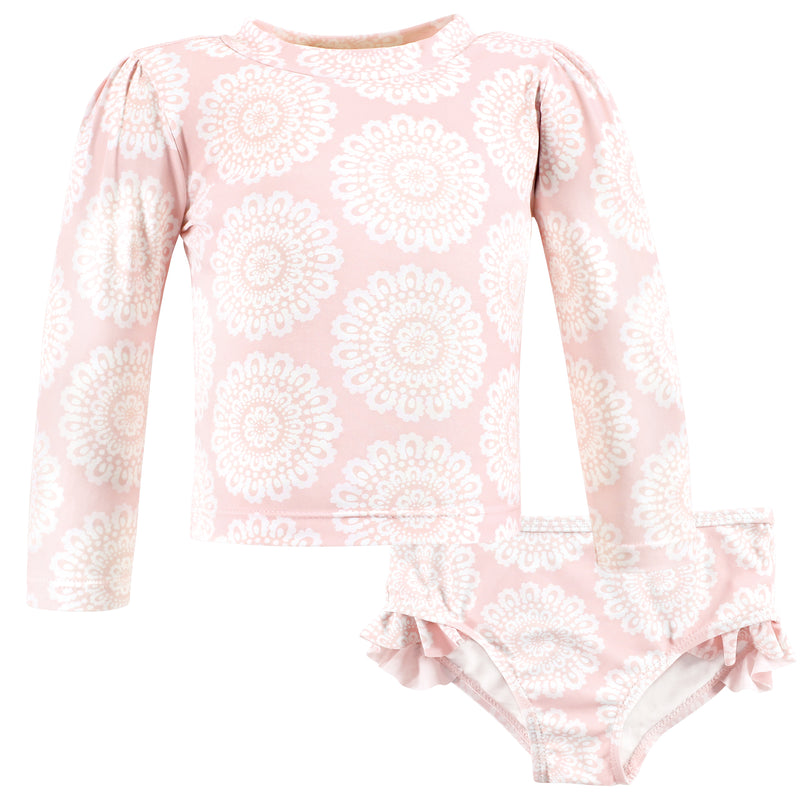 Hudson Baby Swim Rashguard Set, Pink Doily