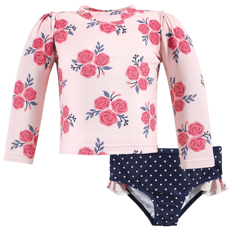 Hudson Baby Swim Rashguard Set, Pink Navy Roses