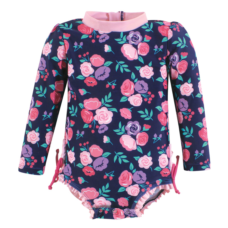 Hudson Baby Rashguard Swimsuit, Navy Bright Pink Floral
