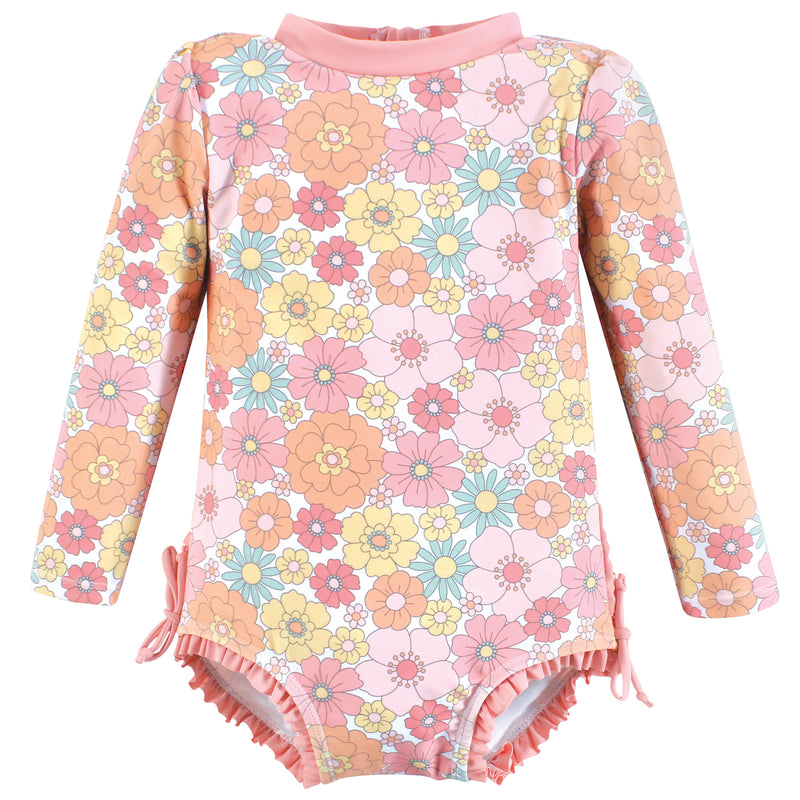 Hudson Baby Rashguard Toddler Swimsuit, Peace Love Flowers