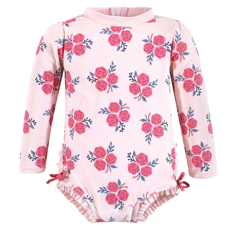 Hudson Baby Rashguard Toddler Swimsuit, Pink Navy Roses