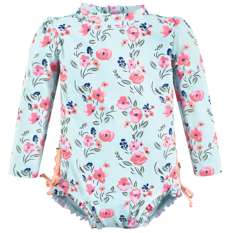 Hudson Baby Rashguard Toddler Swimsuit, Mint Floral