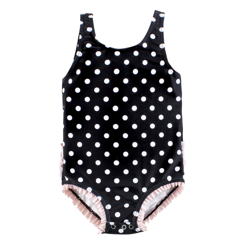 Hudson Baby Swimsuit, Black Dot Pink