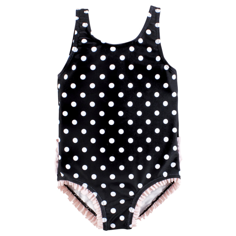 Hudson Baby Toddler Swimsuit, Black Dot Pink