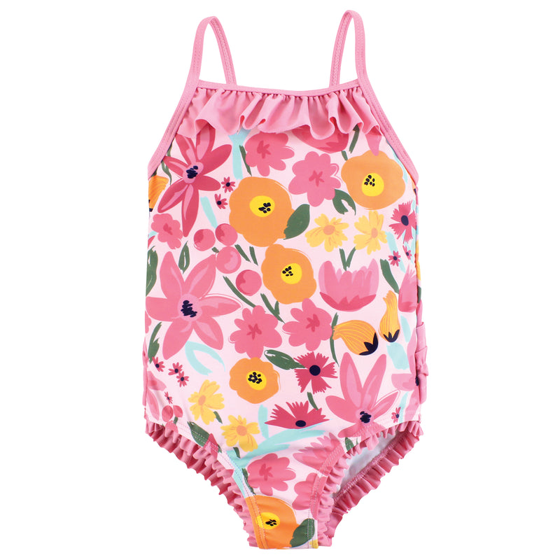 Hudson Baby Toddler Swimsuit, Pink Orange Floral