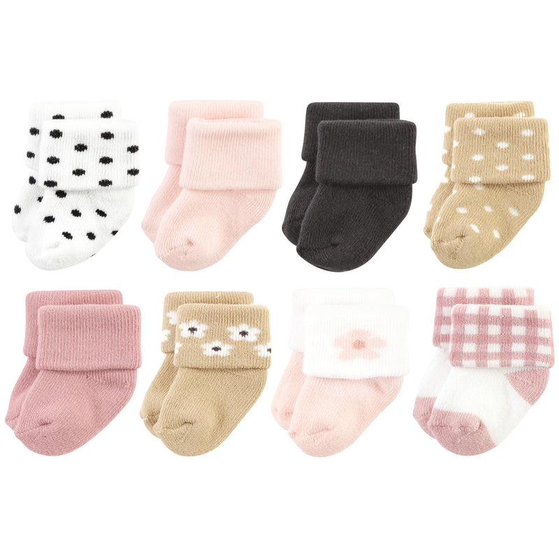 Hudson Baby Cotton Rich Newborn and Terry Socks, Blush Flower