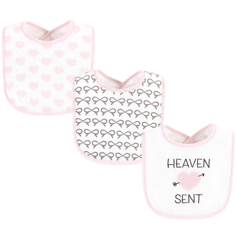 Hudson Baby Cotton Terry Drooler Bibs with Fiber Filling, Heaven Sent Heart Arrow