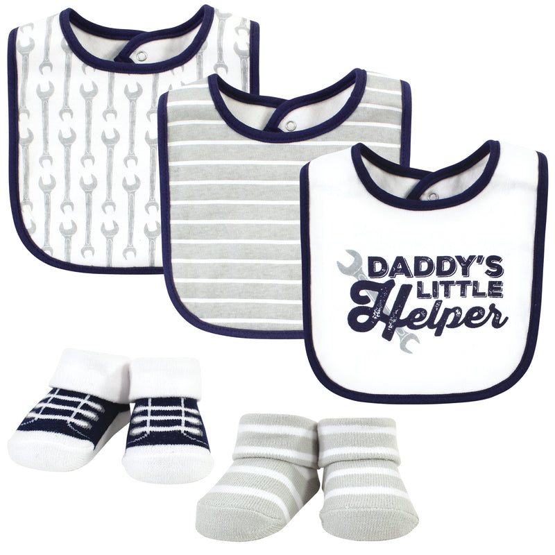 Hudson Baby Cotton Bib and Sock Set, Daddy‚ÄôS Helper