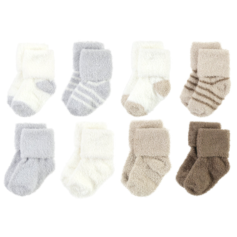 Hudson Baby Cotton Rich Newborn and Terry Socks, Gray Taupe Stripe