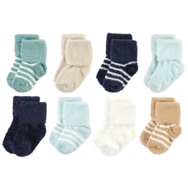Hudson Baby Cotton Rich Newborn and Terry Socks, Navy Mint Stripe
