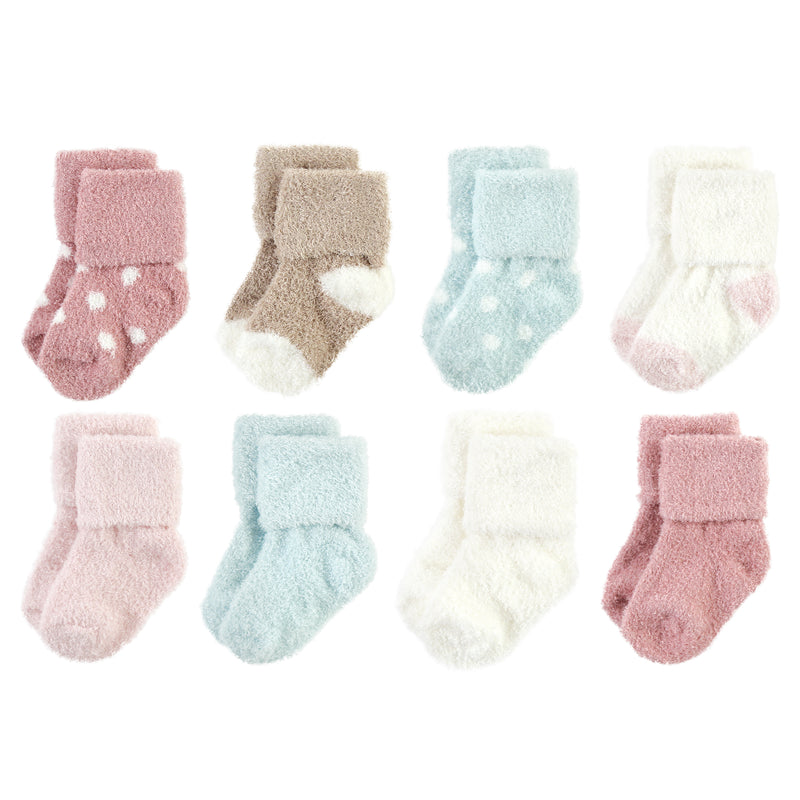 Hudson Baby Cotton Rich Newborn and Terry Socks, Mauve Mint Dot