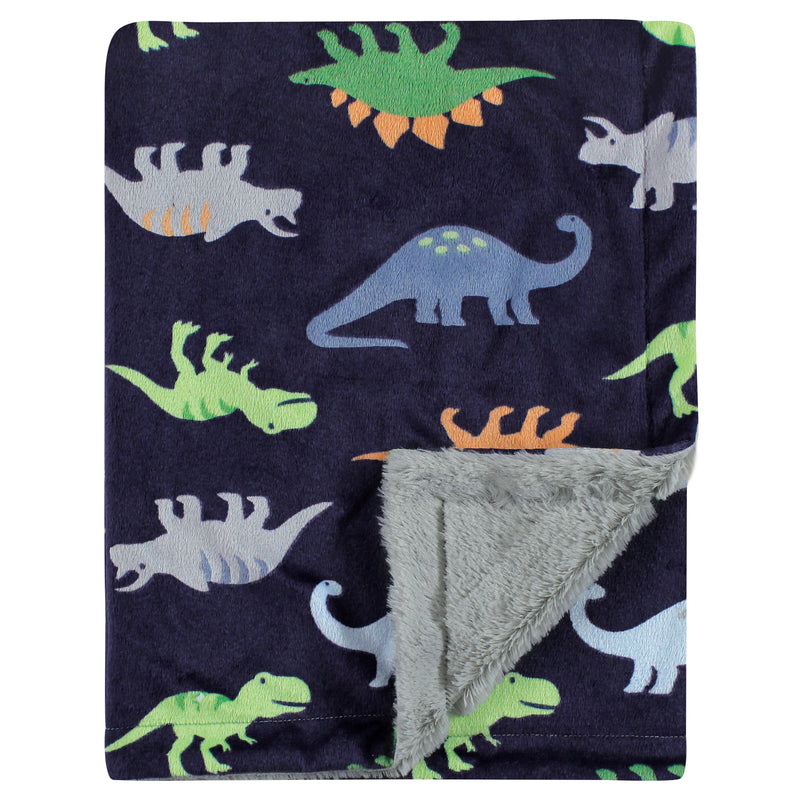Luvable Friends Plush Blanket with Sherpa Back, Dinosaurs