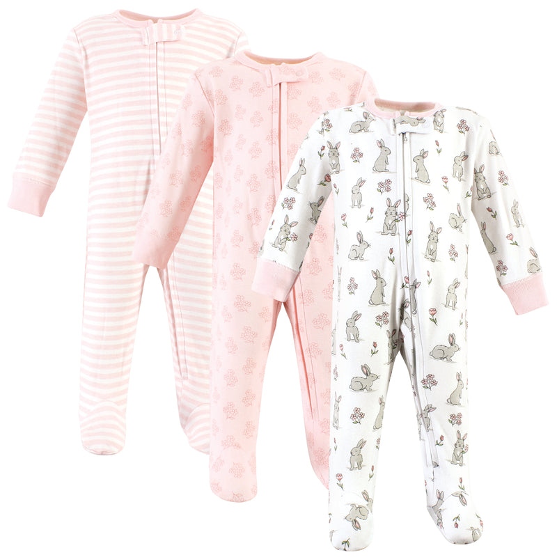Hudson Baby Cotton Sleep and Play, Pink Bunny
