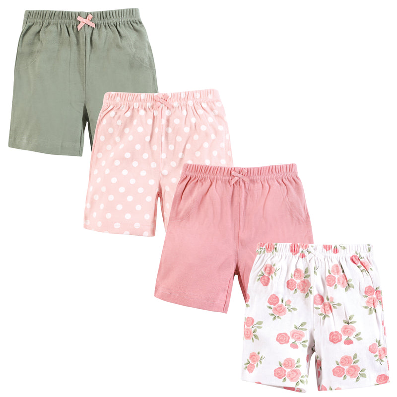 Hudson Baby Shorts Bottoms 4-Pack, Soft Pink Roses