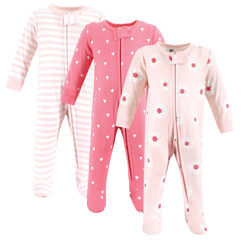 Hudson Baby Cotton Sleep and Play, Pink Daisy Heart