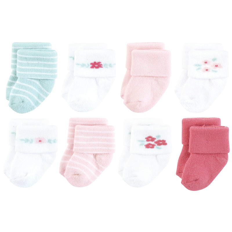 Hudson Baby Cotton Rich Newborn and Terry Socks, Tiny Flowers