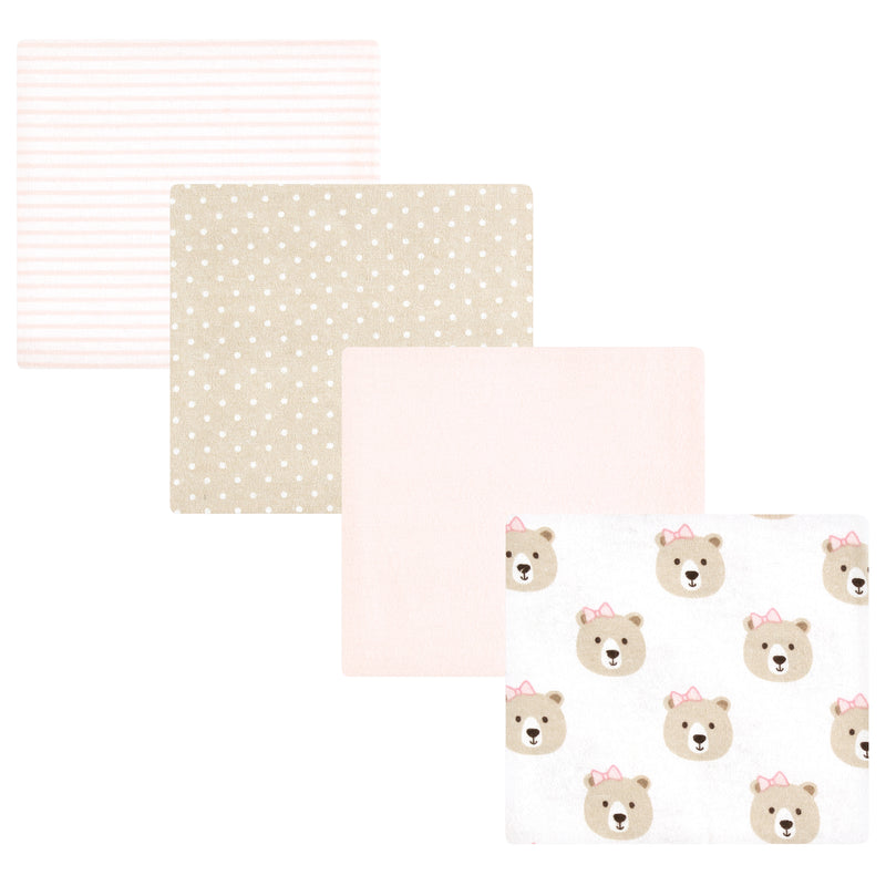 Hudson Baby Cotton Flannel Receiving Blankets, Pink Taupe Bear