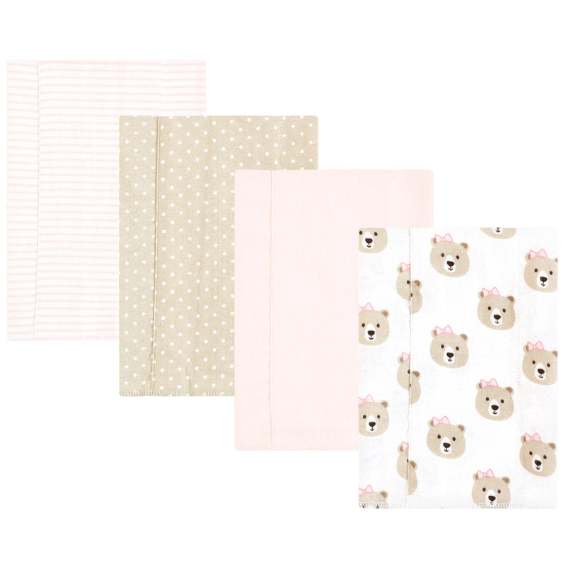 Hudson Baby Cotton Flannel Burp Cloths, Pink Taupe Bear