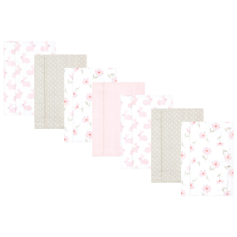 Hudson Baby Flannel Burp Cloth 7pk, Pink Honey Bunny
