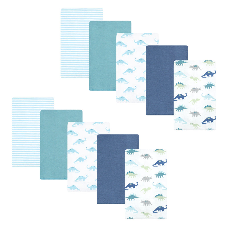 Hudson Baby Flannel Burp Cloth 10pk, Soft Teal Dino