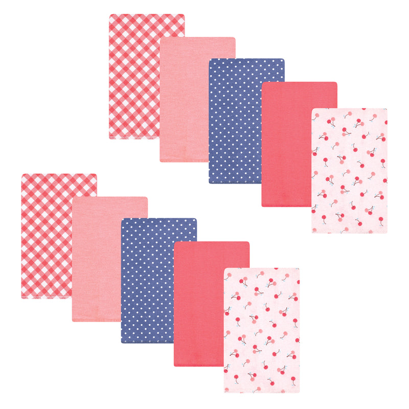 Hudson Baby Flannel Burp Cloth 10pk, Cherry Sweet