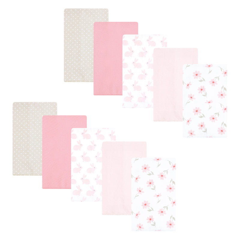 Hudson Baby Flannel Burp Cloth 10pk, Pink Honey Bunny