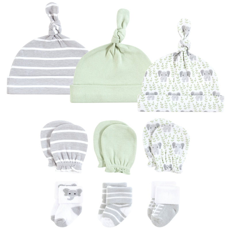 Hudson Baby Caps, Mittens and Socks Set, Leafy Elephant