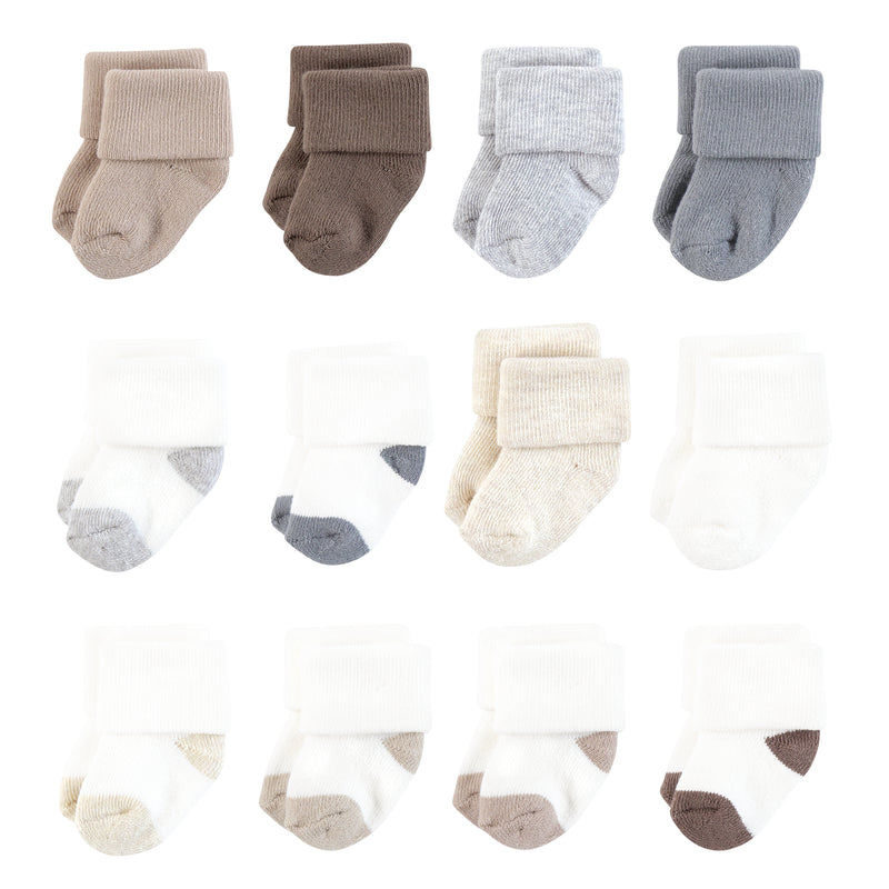 Hudson Baby Cotton Rich Newborn and Terry Socks, Neutral Heel Toe