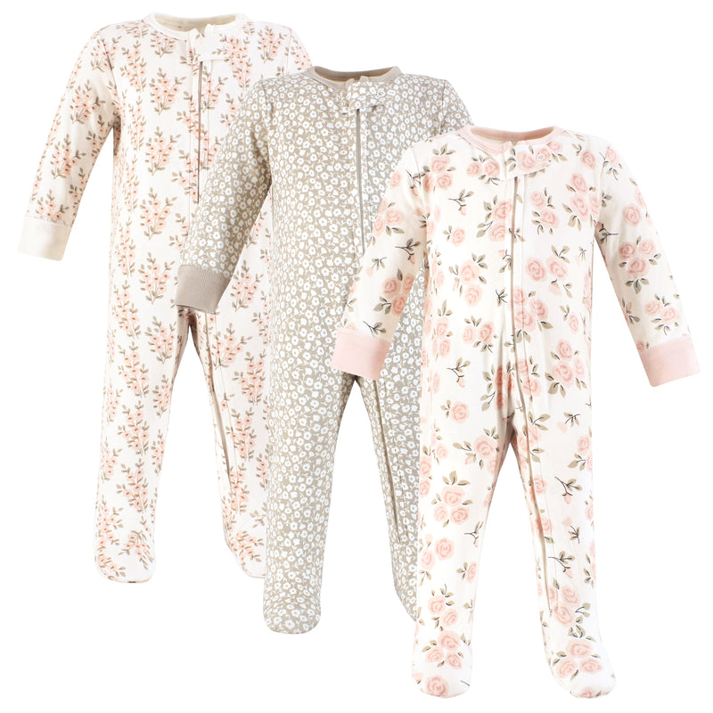 Hudson Baby Cotton Sleep and Play, Pink Taupe Florals