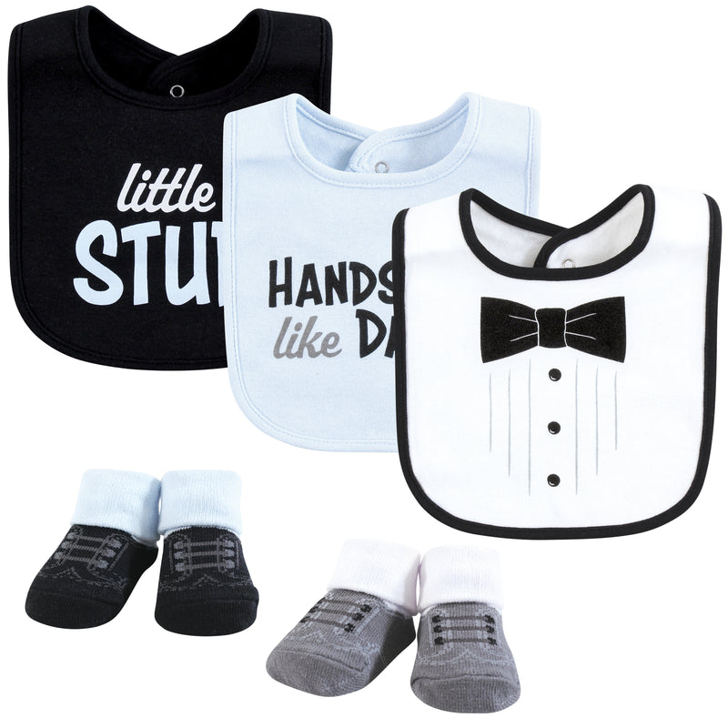 Hudson Baby Cotton Bib and Sock Set, Black Bow Tie