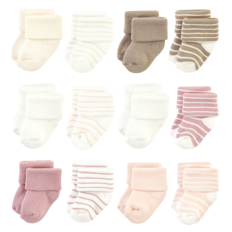 Hudson Baby Cotton Rich Newborn and Terry Socks, Blush Stripe