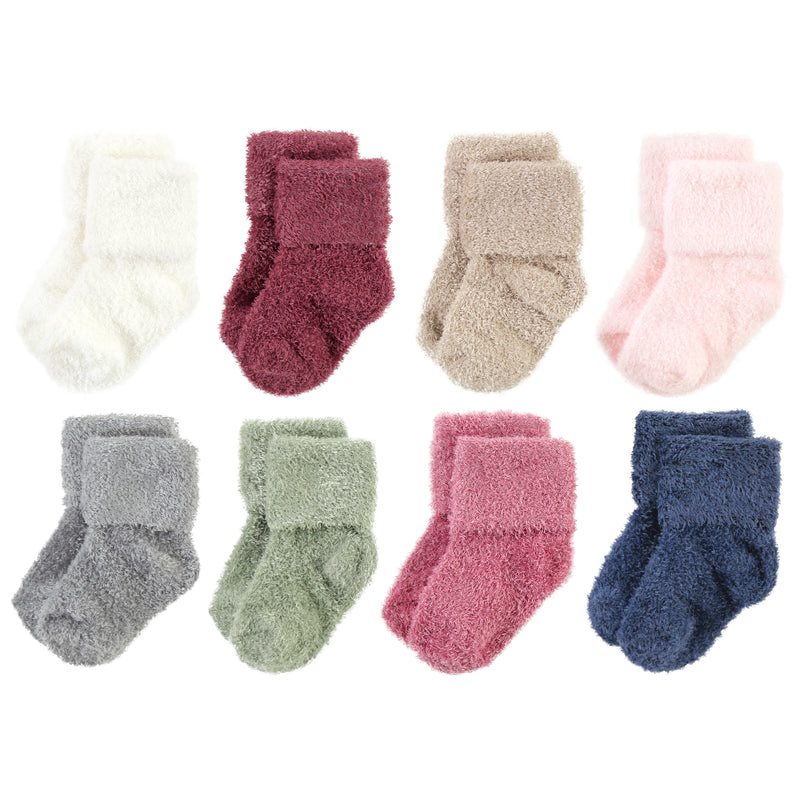 Hudson Baby Cotton Rich Newborn and Terry Socks, Solid Wild Rose Pink