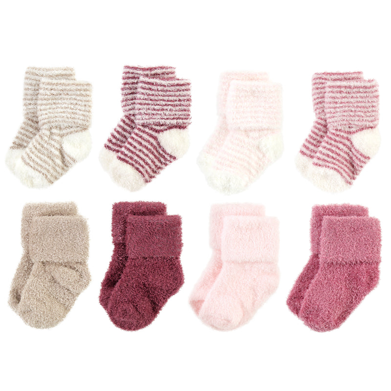 Hudson Baby Cotton Rich Newborn and Terry Socks, Blush Pink Stripe