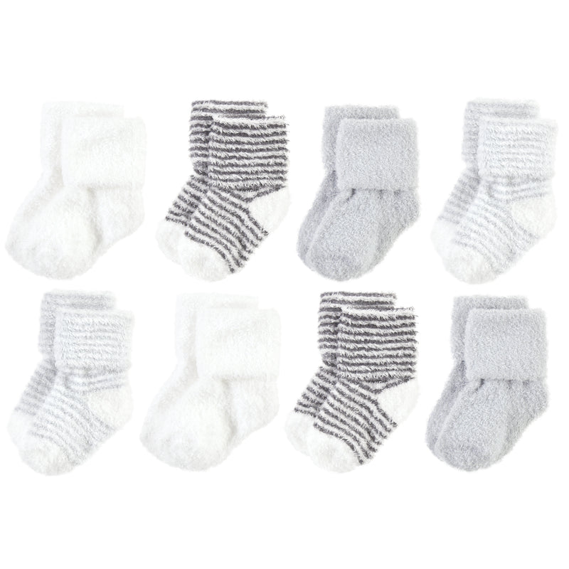 Hudson Baby Cotton Rich Newborn and Terry Socks, Gray Stripe 8 Pack
