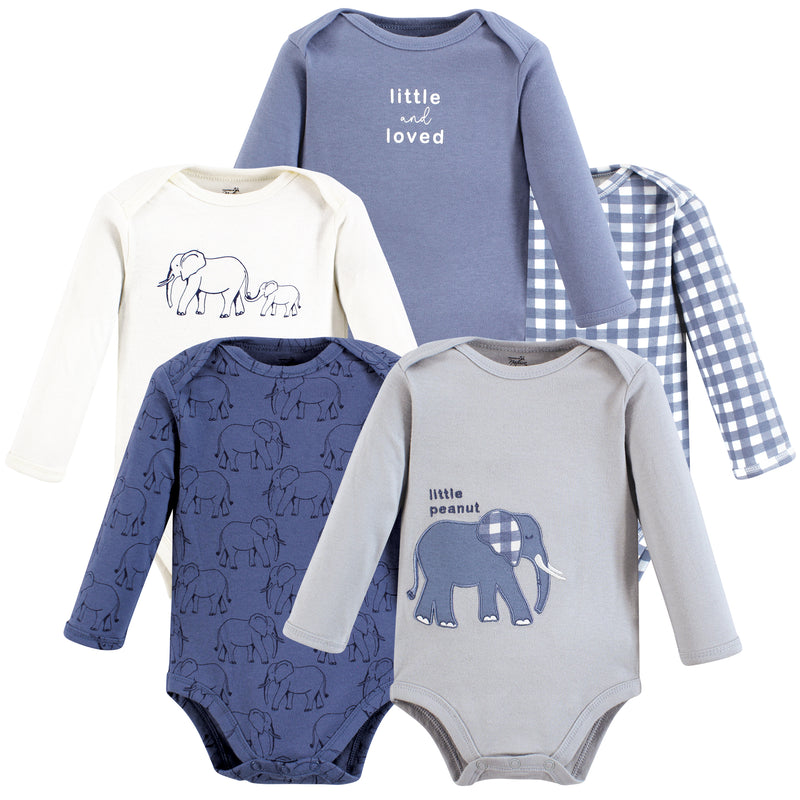 Touched by Nature Organic Cotton Long-Sleeve Bodysuits, Blue Peanut