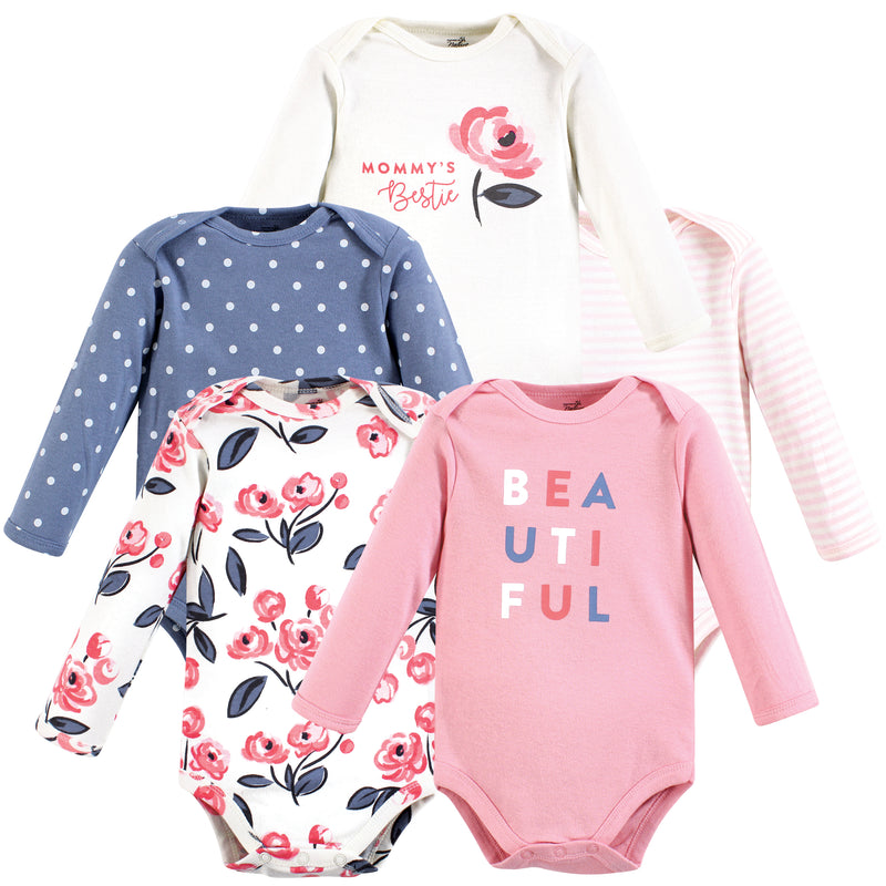 Touched by Nature Organic Cotton Long-Sleeve Bodysuits, Bubblegum Floral