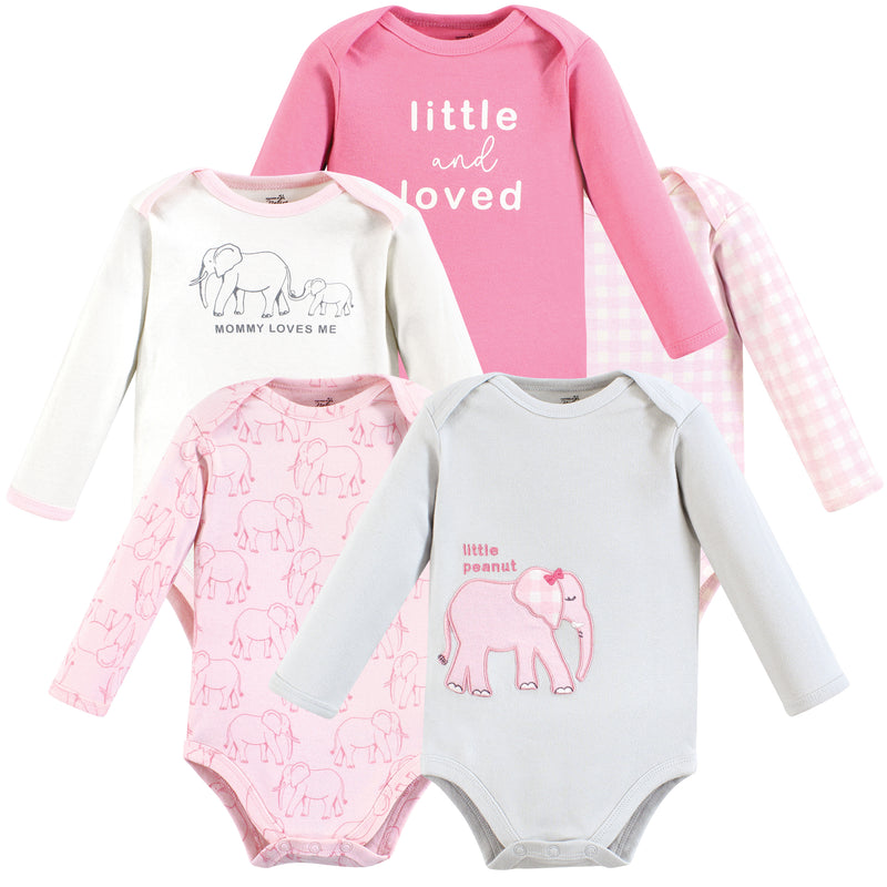 Touched by Nature Organic Cotton Long-Sleeve Bodysuits, Pink Peanut